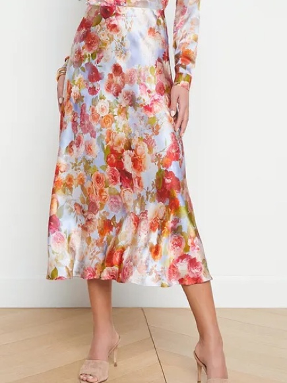 L'AGENCE Clarisa Silk Skirt - Multi Soft Cloud Floral / S